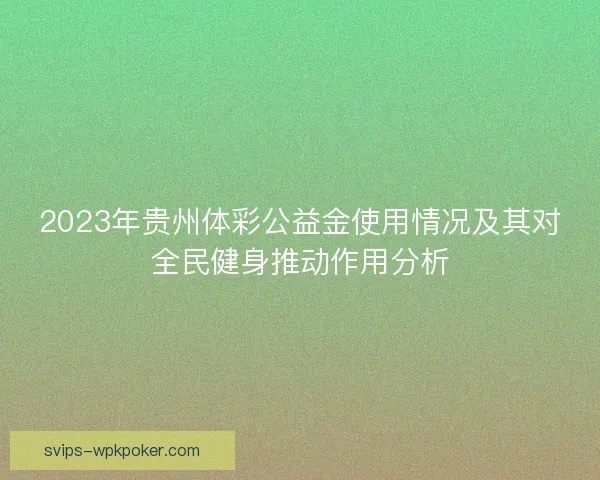 2023年贵州体彩公益金使用情况及其对全民健身推动作用分析